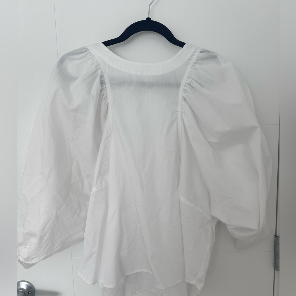 Harshman White Puff Sleeve Cotton Peasant Blouse